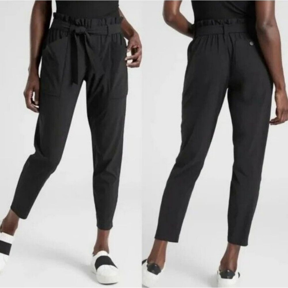 EUC Athleta Skyline IIā Paperbag High-Rise Tapered Pants Black Size 0
